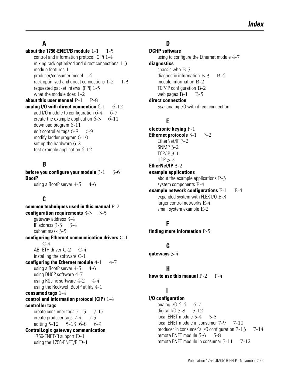 Index | Rockwell Automation 1756-ENET/B ControlLogix Ethernet Communication Interface Module User Manual User Manual | Page 117 / 122