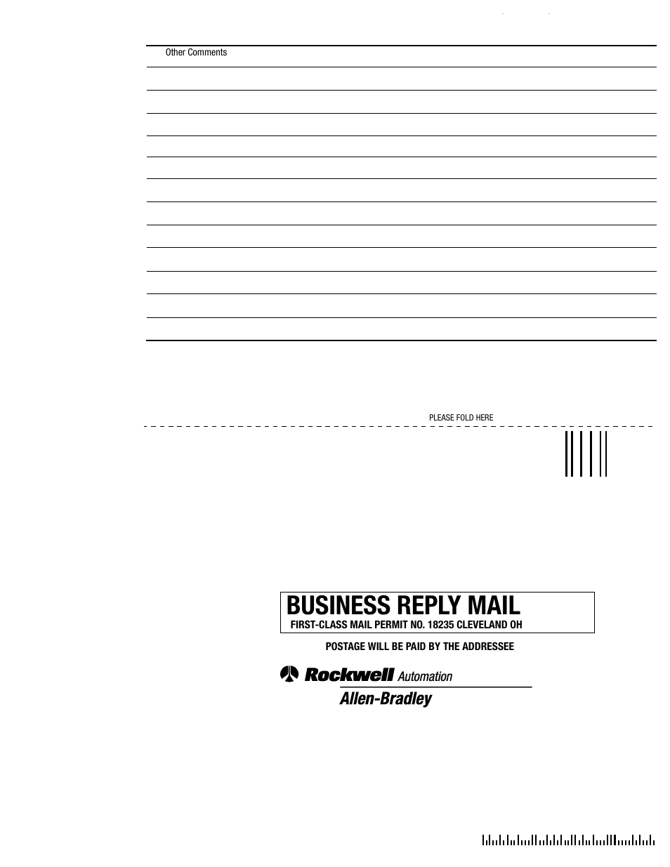 Business reply mail | Rockwell Automation 1756-ENET/B ControlLogix Ethernet Communication Interface Module User Manual User Manual | Page 120 / 122