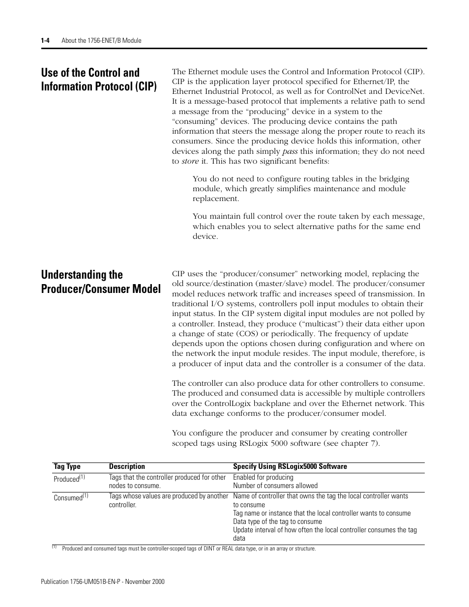 Use of the control and information protocol (cip), Understanding the producer/consumer model | Rockwell Automation 1756-ENET/B ControlLogix Ethernet Communication Interface Module User Manual User Manual | Page 22 / 122