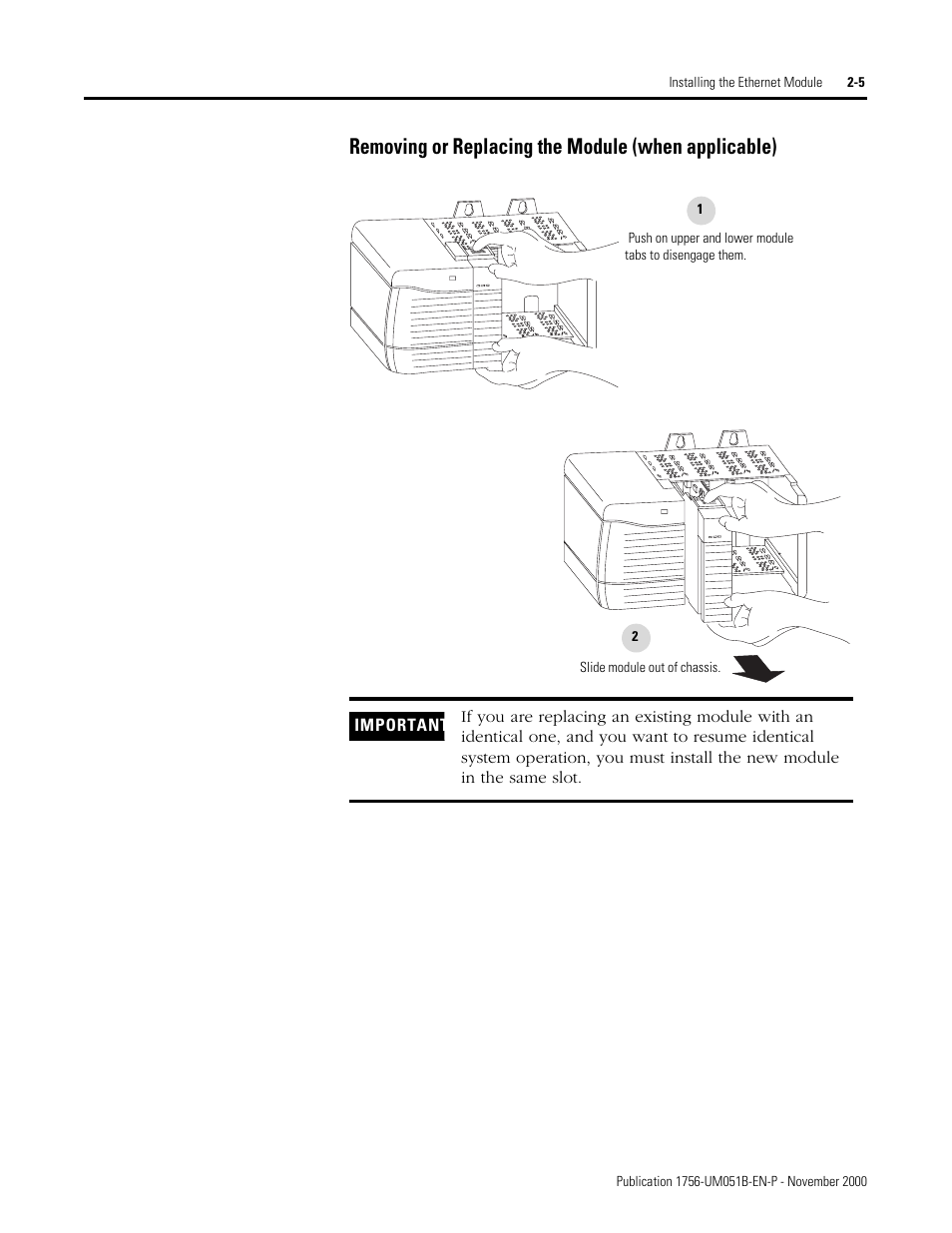 Removing or replacing the module (when applicable) | Rockwell Automation 1756-ENET/B ControlLogix Ethernet Communication Interface Module User Manual User Manual | Page 29 / 122