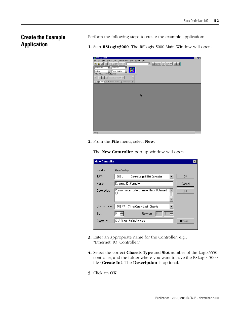 Create the example application, Create the example application -3 | Rockwell Automation 1756-ENET/B ControlLogix Ethernet Communication Interface Module User Manual User Manual | Page 49 / 122