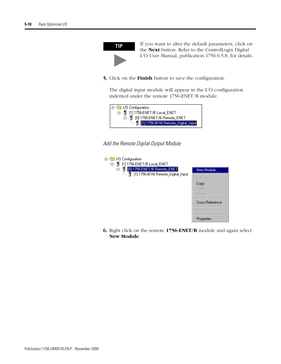 Add the remote digital output module -10, Add the remote digital output module | Rockwell Automation 1756-ENET/B ControlLogix Ethernet Communication Interface Module User Manual User Manual | Page 56 / 122
