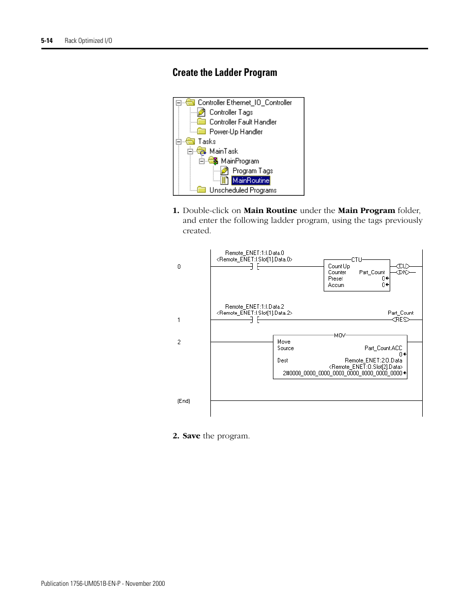 Create the ladder program -14, Create the ladder program | Rockwell Automation 1756-ENET/B ControlLogix Ethernet Communication Interface Module User Manual User Manual | Page 60 / 122