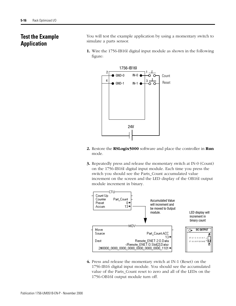 Test the example application, Test the example application -16 | Rockwell Automation 1756-ENET/B ControlLogix Ethernet Communication Interface Module User Manual User Manual | Page 62 / 122