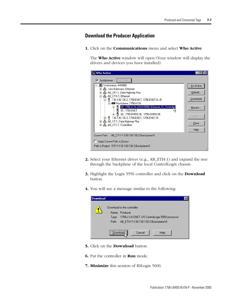 Download the producer application -7, Download the producer application | Rockwell Automation 1756-ENET/B ControlLogix Ethernet Communication Interface Module User Manual User Manual | Page 83 / 122