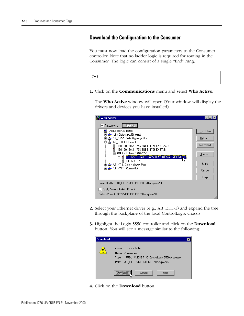 Download the configuration to the consumer -18, Download the configuration to the consumer | Rockwell Automation 1756-ENET/B ControlLogix Ethernet Communication Interface Module User Manual User Manual | Page 94 / 122