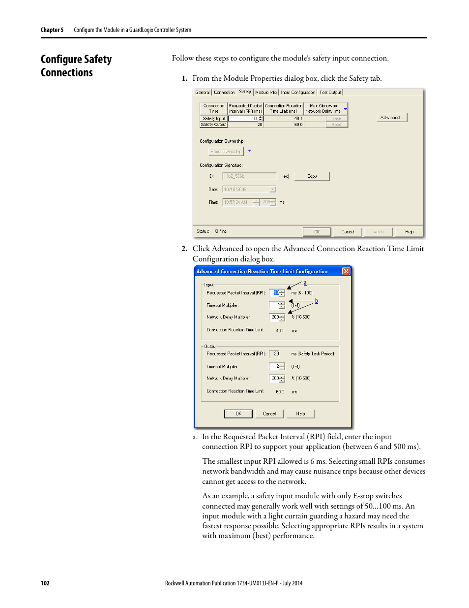 Configure safety connections | Rockwell Automation 1734-IE4S POINT Guard I/O Safety Modules User Manual User Manual | Page 102 / 212