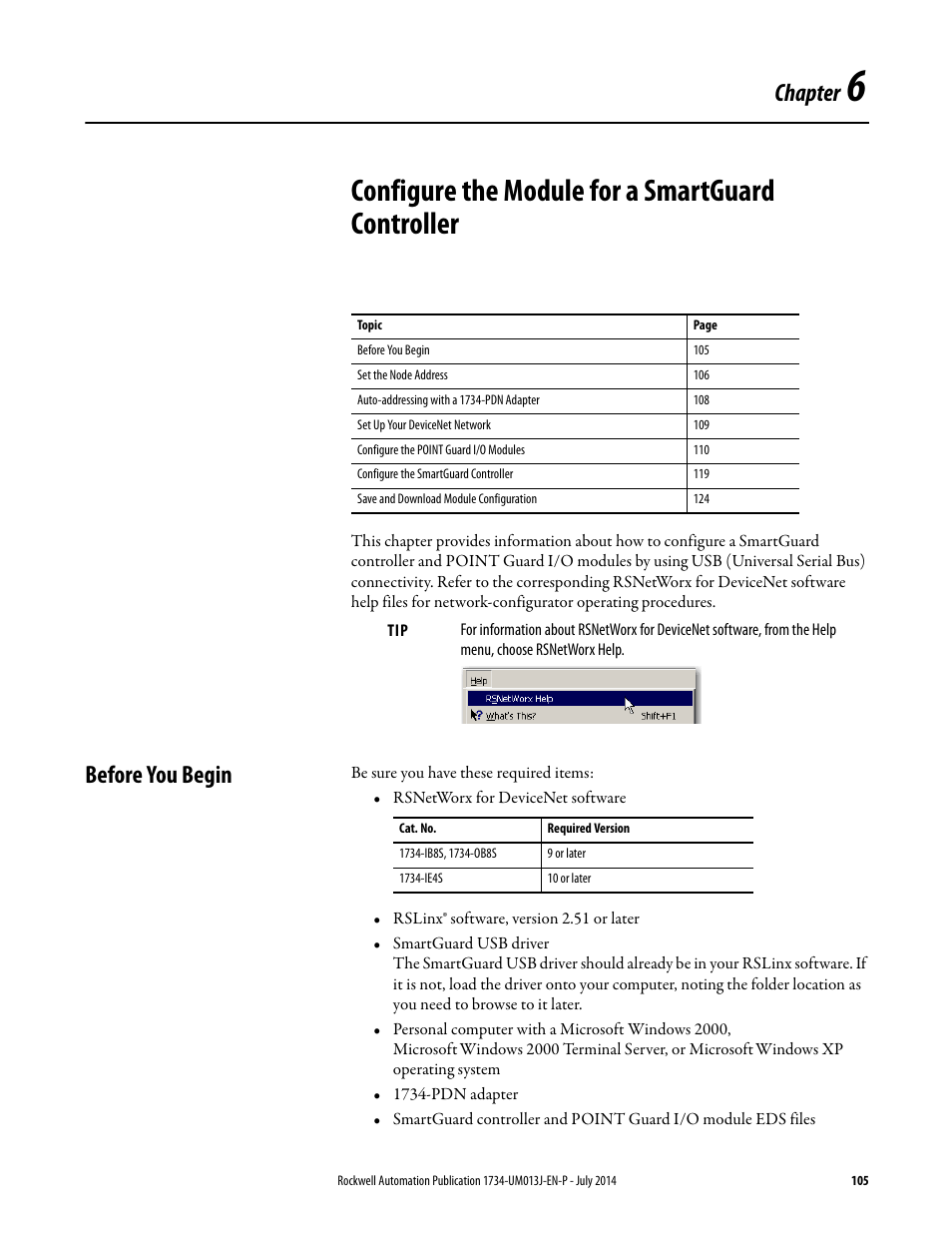 Before you begin, Chapter 6, Configure the module for a smartguard controller | Chapter | Rockwell Automation 1734-IE4S POINT Guard I/O Safety Modules User Manual User Manual | Page 105 / 212
