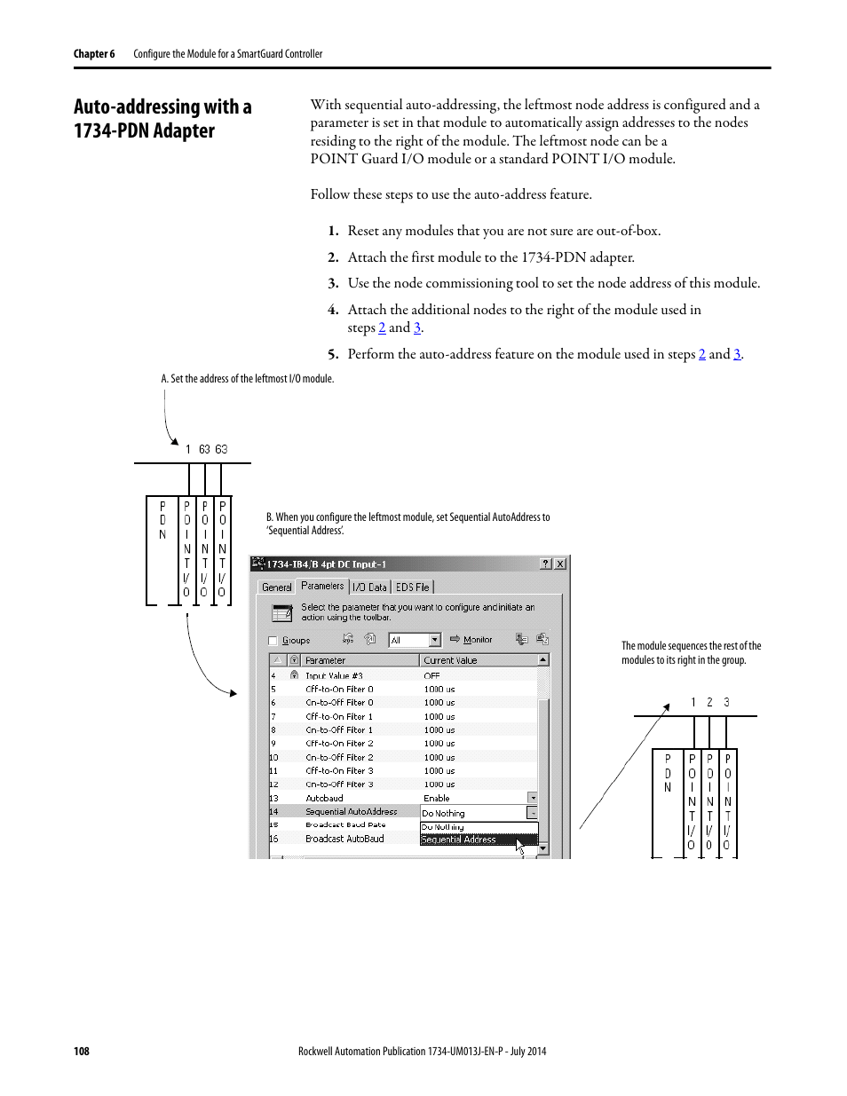 Auto-addressing with a 1734-pdn adapter | Rockwell Automation 1734-IE4S POINT Guard I/O Safety Modules User Manual User Manual | Page 108 / 212