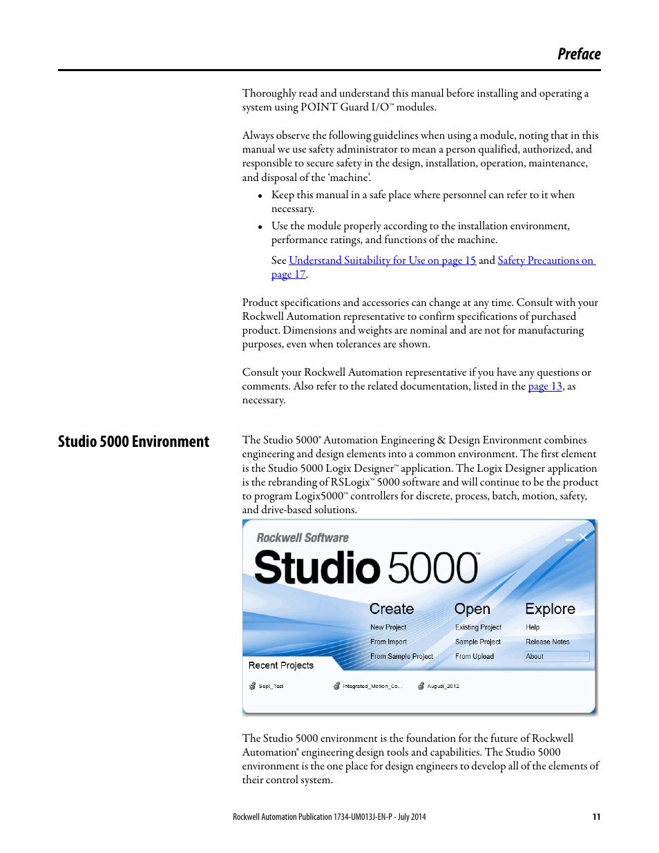 Preface, Studio 5000 environment | Rockwell Automation 1734-IE4S POINT Guard I/O Safety Modules User Manual User Manual | Page 11 / 212