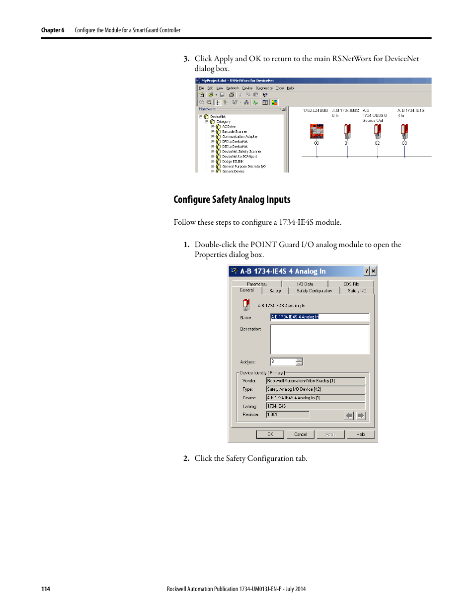 Configure safety analog inputs | Rockwell Automation 1734-IE4S POINT Guard I/O Safety Modules User Manual User Manual | Page 114 / 212