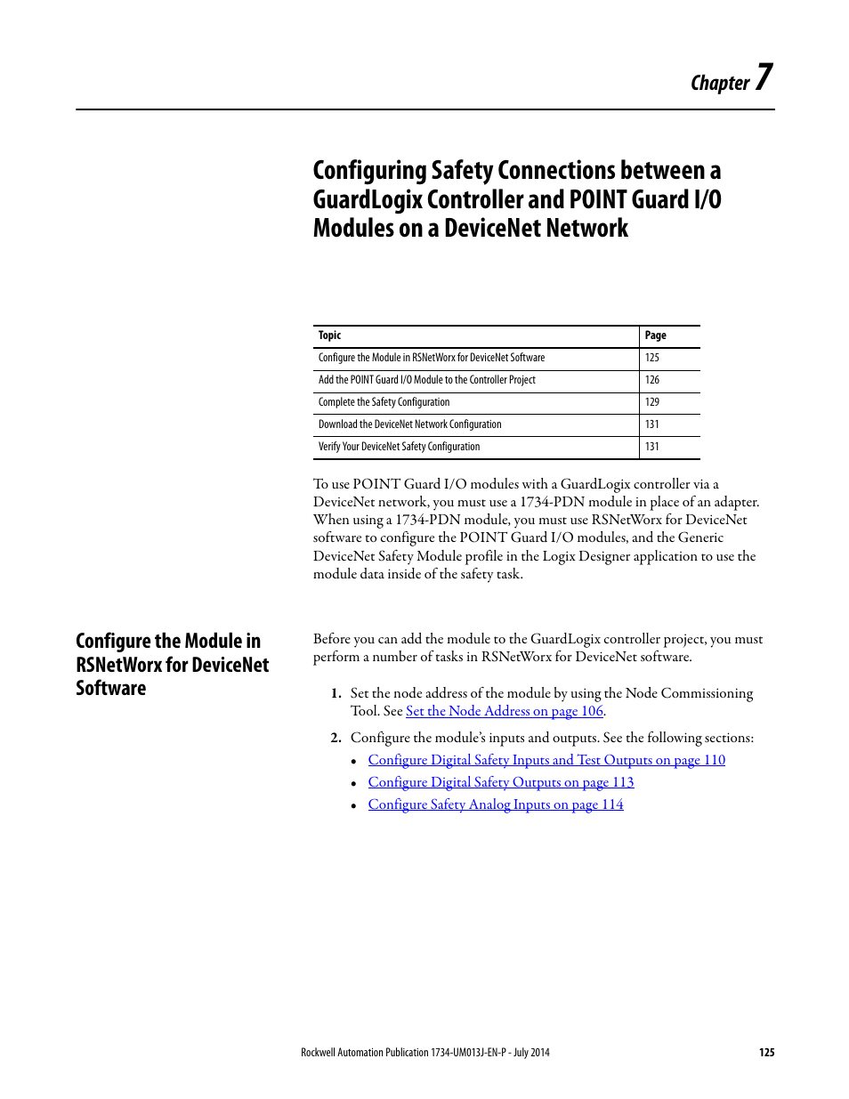 Chapter 7, Chapter | Rockwell Automation 1734-IE4S POINT Guard I/O Safety Modules User Manual User Manual | Page 125 / 212