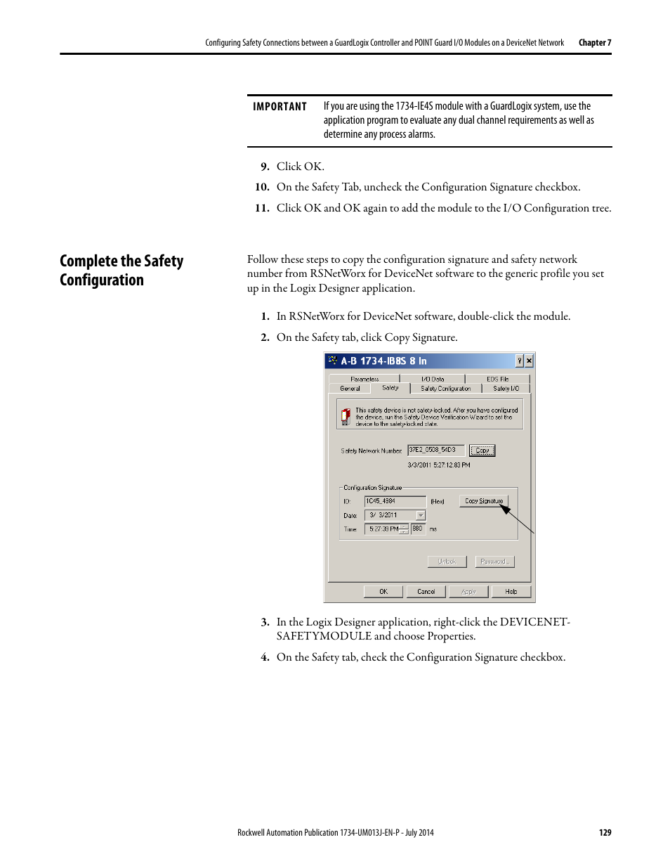 Complete the safety configuration | Rockwell Automation 1734-IE4S POINT Guard I/O Safety Modules User Manual User Manual | Page 129 / 212