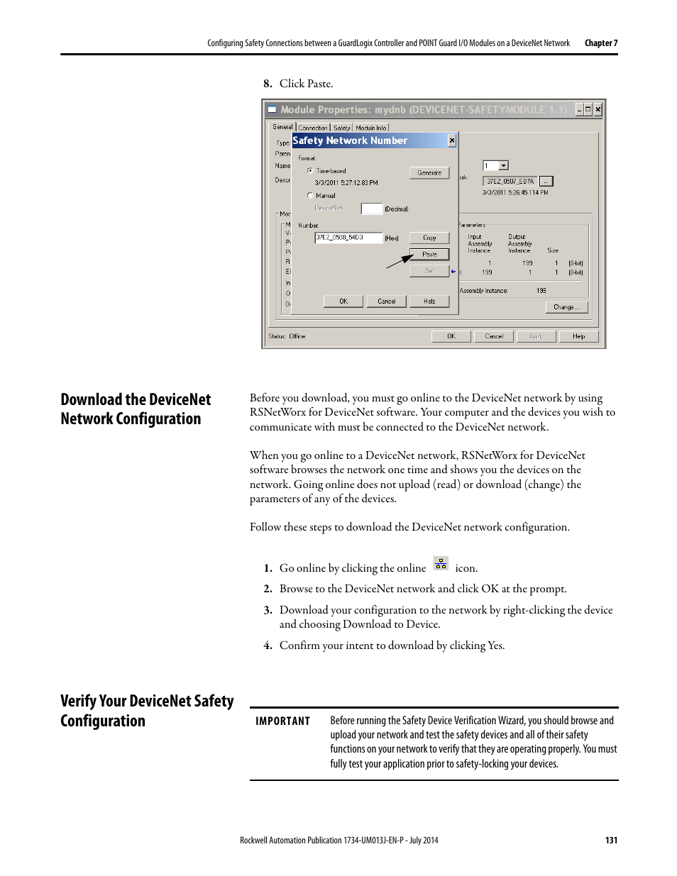 Download the devicenet network configuration, Verify your devicenet safety configuration | Rockwell Automation 1734-IE4S POINT Guard I/O Safety Modules User Manual User Manual | Page 131 / 212