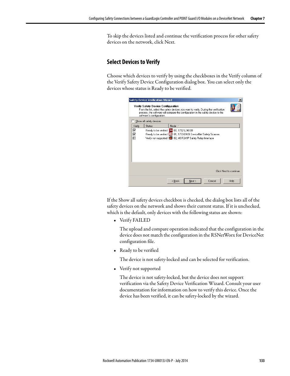 Select devices to verify | Rockwell Automation 1734-IE4S POINT Guard I/O Safety Modules User Manual User Manual | Page 133 / 212