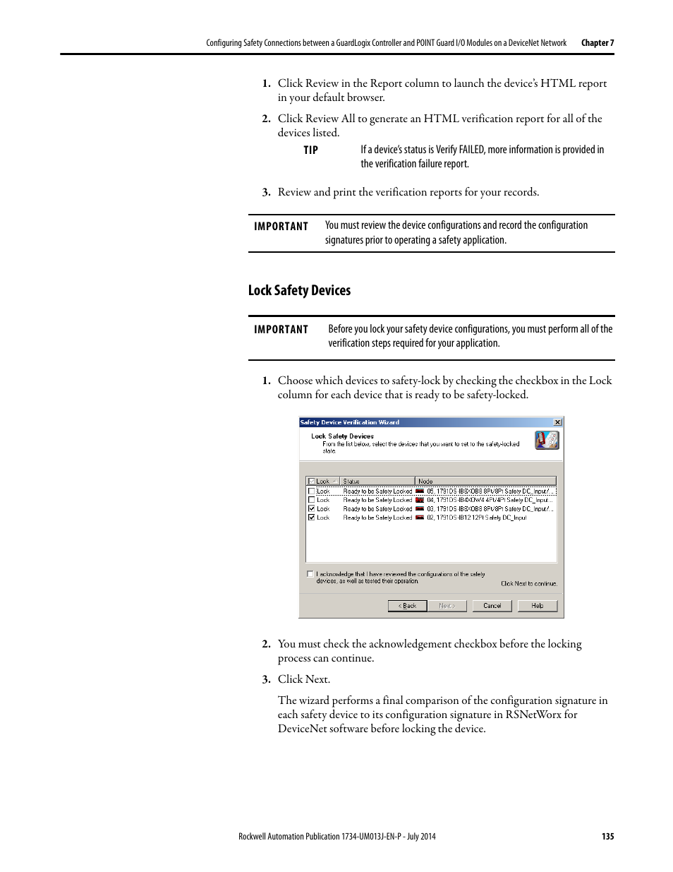 Lock safety devices | Rockwell Automation 1734-IE4S POINT Guard I/O Safety Modules User Manual User Manual | Page 135 / 212