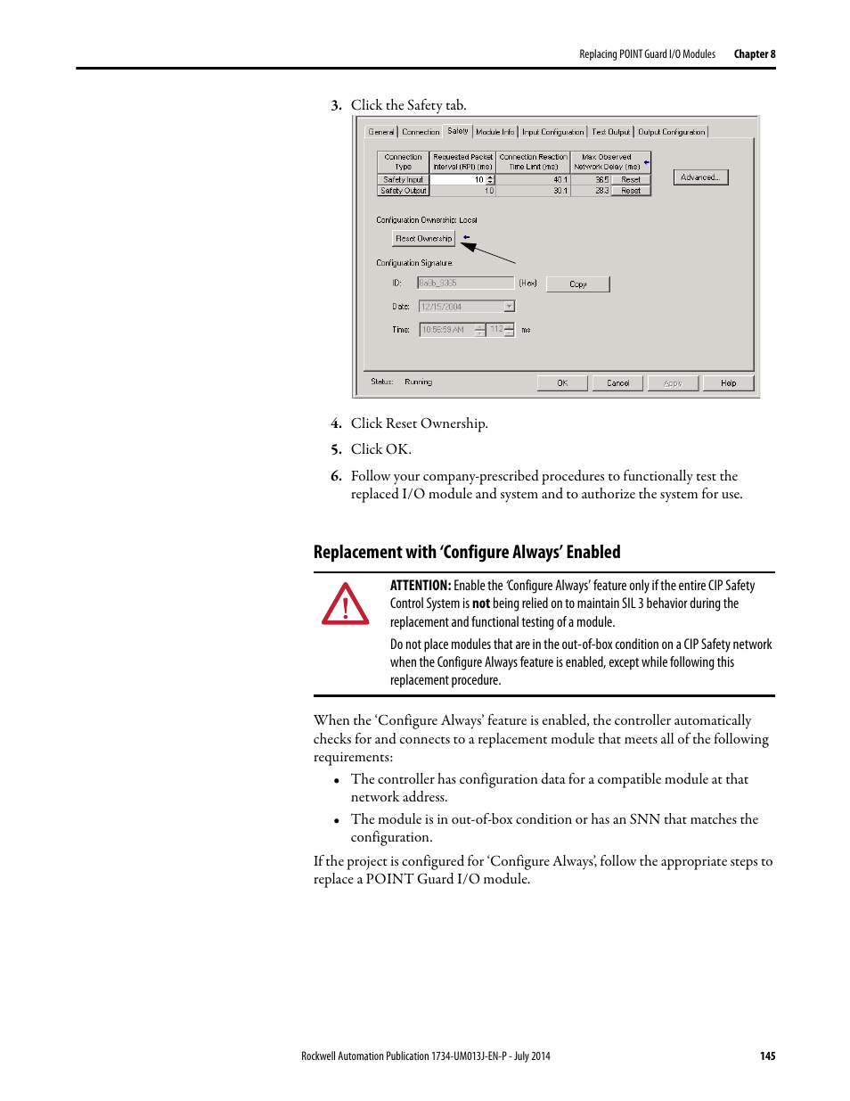 Replacement with ‘configure always’ enabled, Replacement with ‘configure | Rockwell Automation 1734-IE4S POINT Guard I/O Safety Modules User Manual User Manual | Page 145 / 212