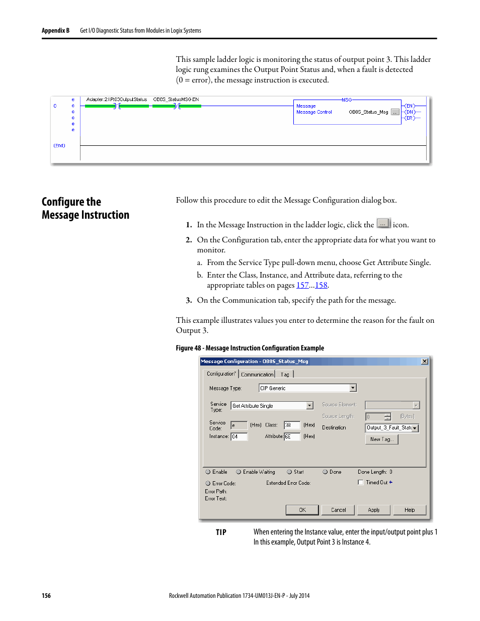 Configure the message instruction | Rockwell Automation 1734-IE4S POINT Guard I/O Safety Modules User Manual User Manual | Page 156 / 212