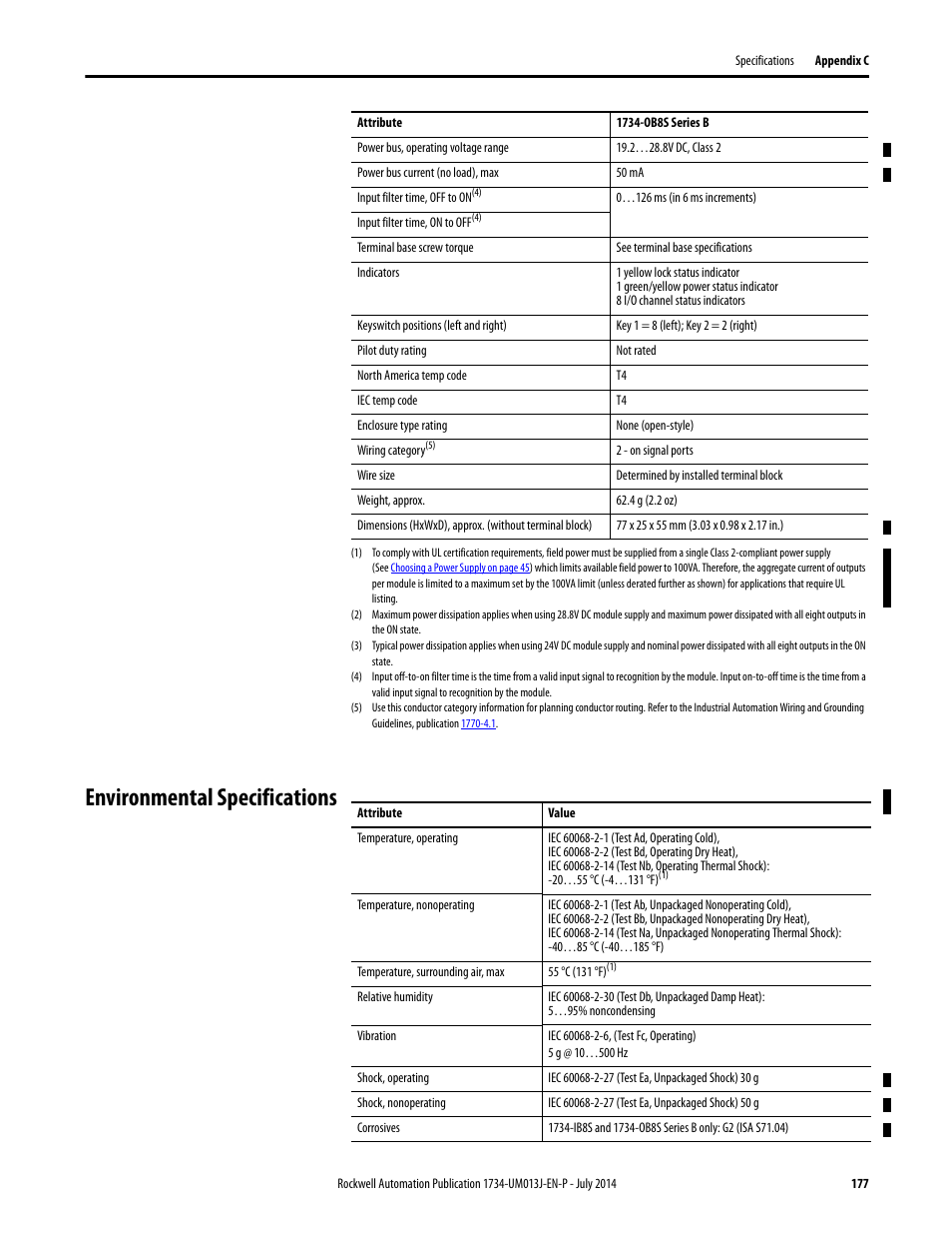 Environmental specifications | Rockwell Automation 1734-IE4S POINT Guard I/O Safety Modules User Manual User Manual | Page 177 / 212