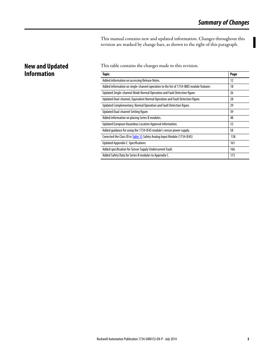 Summary of changes, New and updated information | Rockwell Automation 1734-IE4S POINT Guard I/O Safety Modules User Manual User Manual | Page 3 / 212