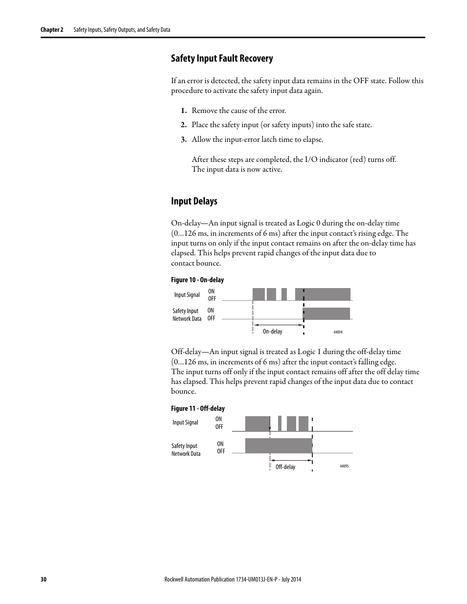 Safety input fault recovery, Input delays, Safety input fault recovery input delays | Rockwell Automation 1734-IE4S POINT Guard I/O Safety Modules User Manual User Manual | Page 30 / 212