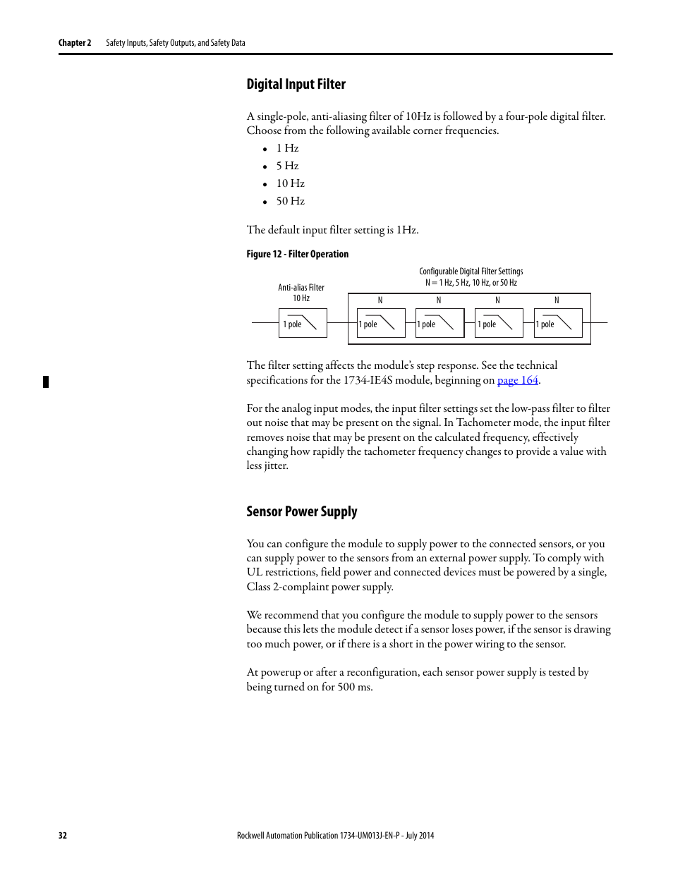 Digital input filter, Sensor power supply, Digital input filter sensor power supply | Rockwell Automation 1734-IE4S POINT Guard I/O Safety Modules User Manual User Manual | Page 32 / 212