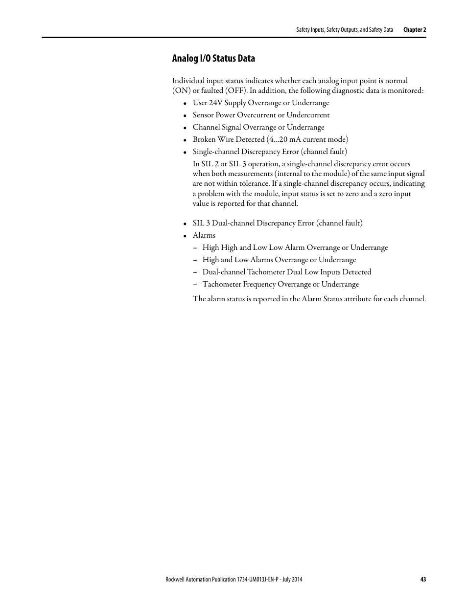 Analog i/o status data | Rockwell Automation 1734-IE4S POINT Guard I/O Safety Modules User Manual User Manual | Page 43 / 212