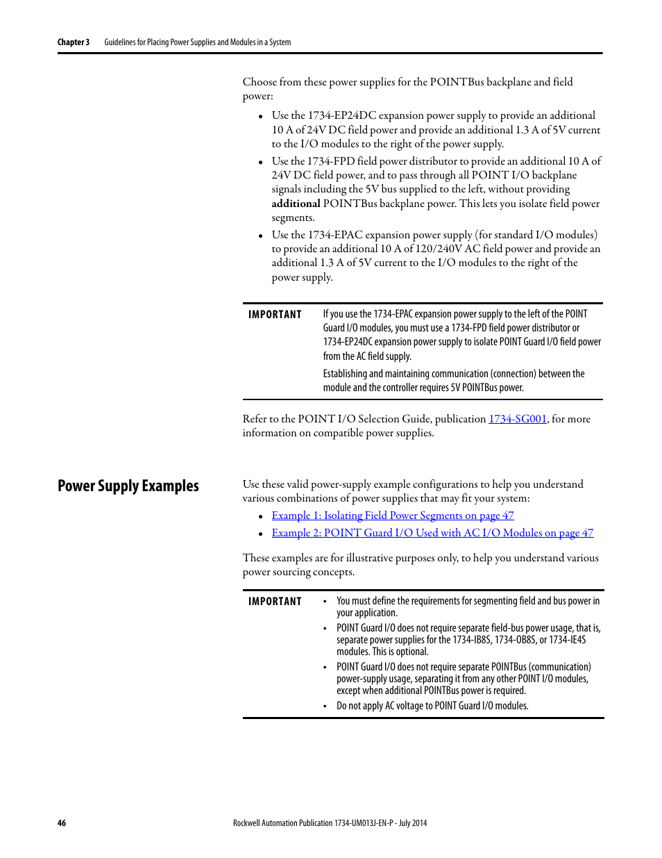 Power supply examples | Rockwell Automation 1734-IE4S POINT Guard I/O Safety Modules User Manual User Manual | Page 46 / 212