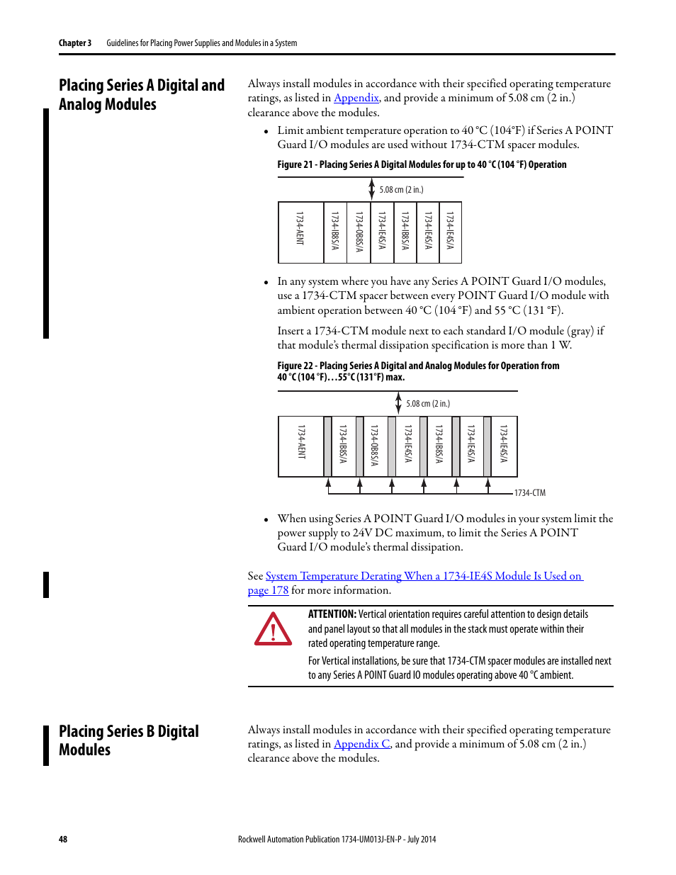 Placing series a digital and analog modules, Placing series b digital modules | Rockwell Automation 1734-IE4S POINT Guard I/O Safety Modules User Manual User Manual | Page 48 / 212