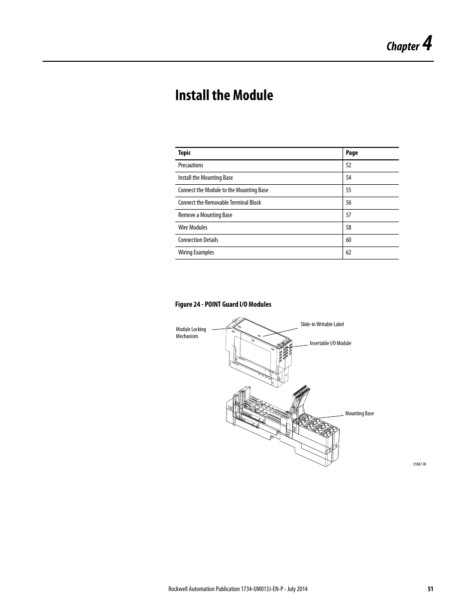 4 - install the module, Chapter 4, Install the module | Chapter | Rockwell Automation 1734-IE4S POINT Guard I/O Safety Modules User Manual User Manual | Page 51 / 212