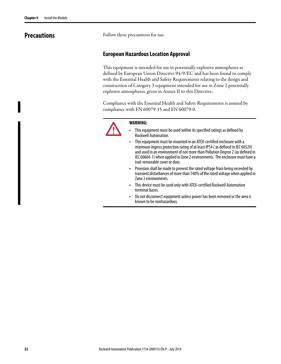 Precautions, European hazardous location approval | Rockwell Automation 1734-IE4S POINT Guard I/O Safety Modules User Manual User Manual | Page 52 / 212