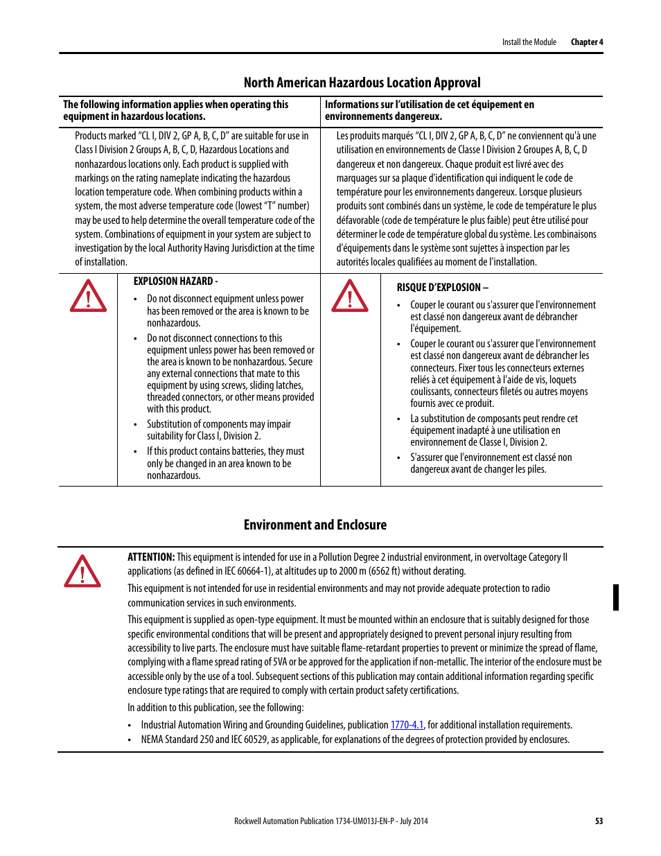 North american hazardous location approval, Environment and enclosure | Rockwell Automation 1734-IE4S POINT Guard I/O Safety Modules User Manual User Manual | Page 53 / 212