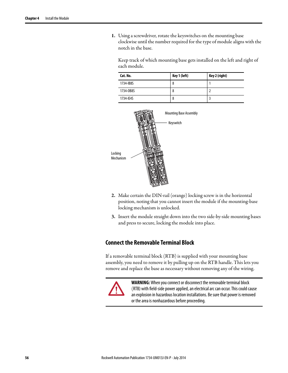 Connect the removable terminal block | Rockwell Automation 1734-IE4S POINT Guard I/O Safety Modules User Manual User Manual | Page 56 / 212