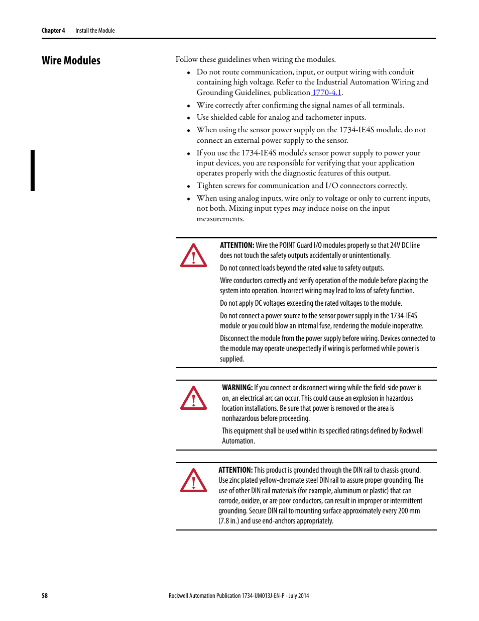 Wire modules | Rockwell Automation 1734-IE4S POINT Guard I/O Safety Modules User Manual User Manual | Page 58 / 212