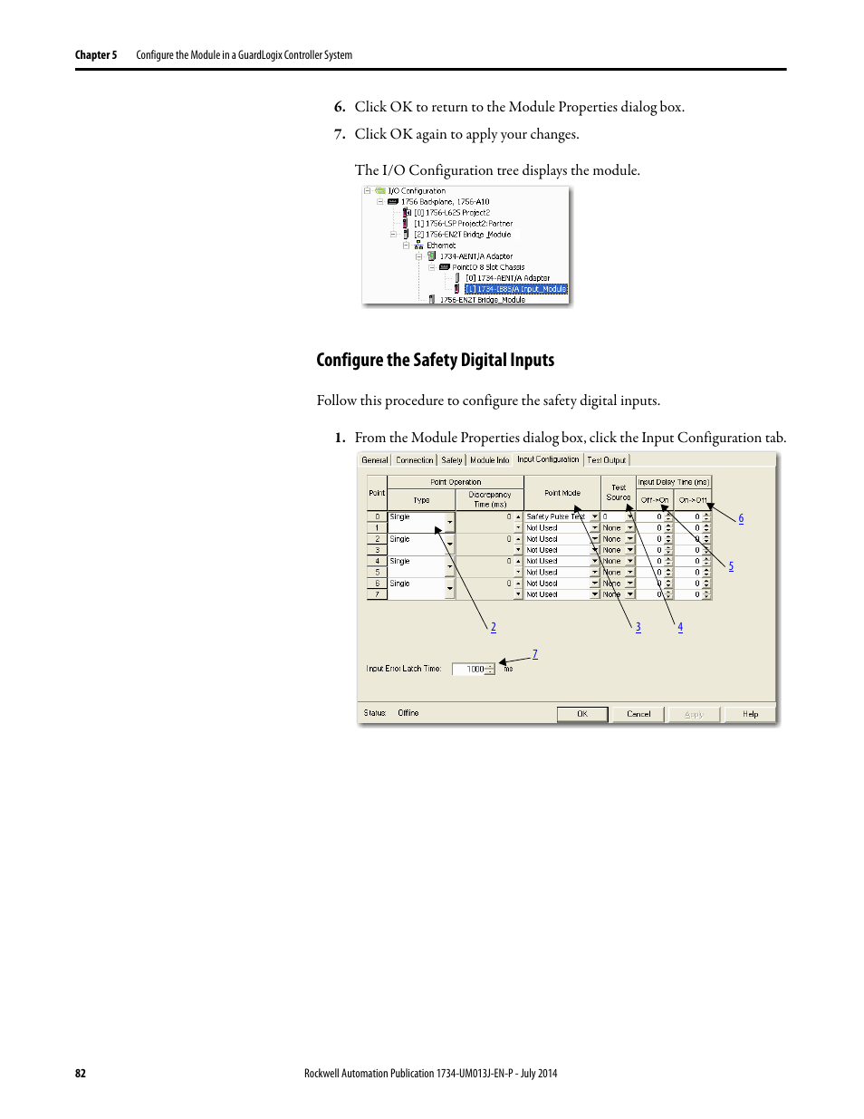 Configure the safety digital inputs | Rockwell Automation 1734-IE4S POINT Guard I/O Safety Modules User Manual User Manual | Page 82 / 212