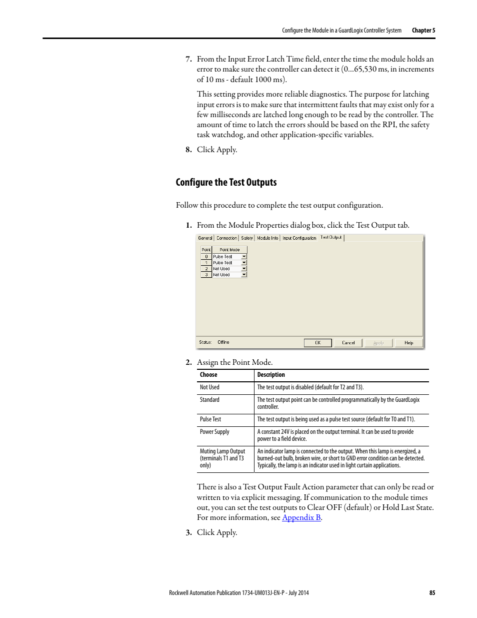 Configure the test outputs | Rockwell Automation 1734-IE4S POINT Guard I/O Safety Modules User Manual User Manual | Page 85 / 212