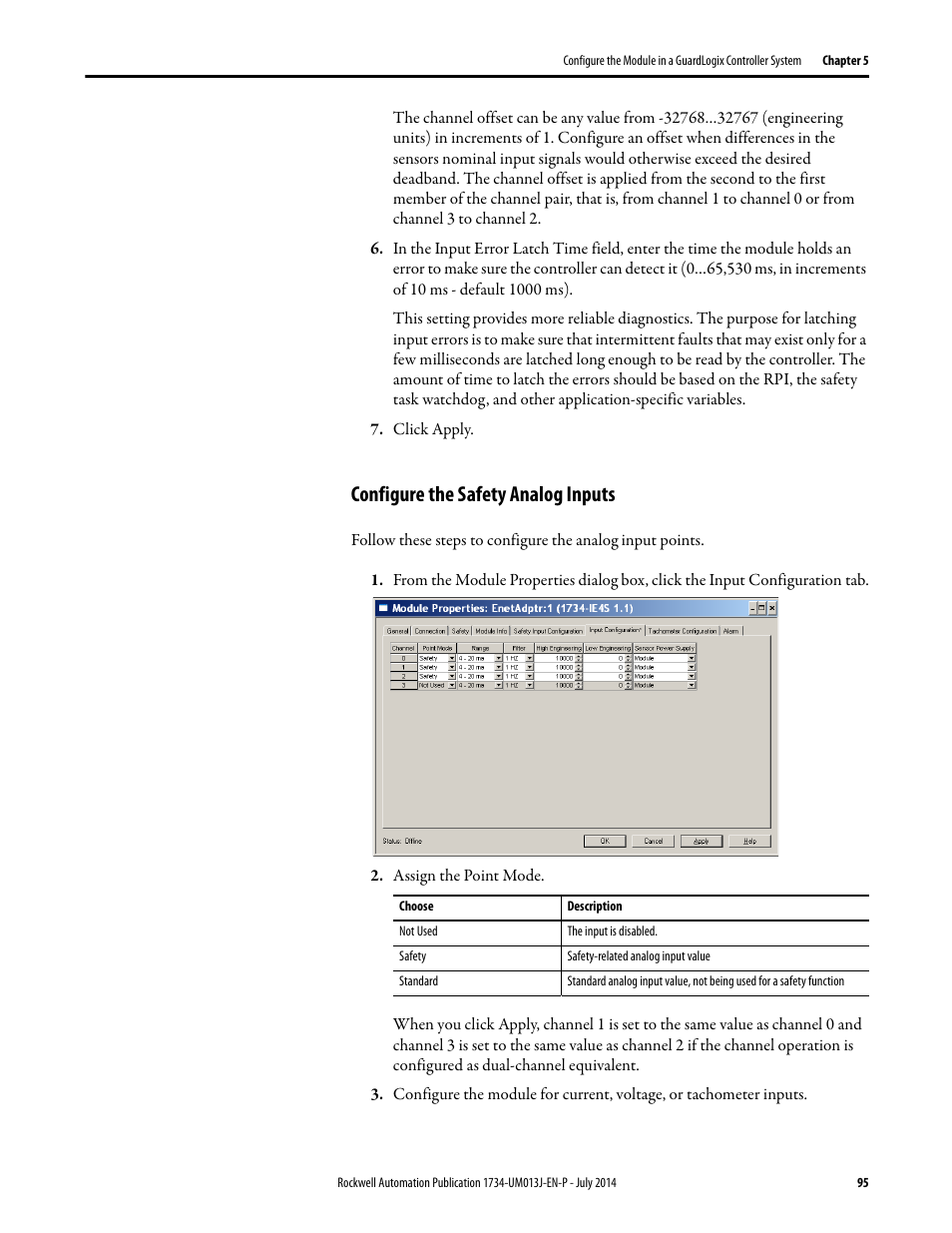 Configure the safety analog inputs | Rockwell Automation 1734-IE4S POINT Guard I/O Safety Modules User Manual User Manual | Page 95 / 212