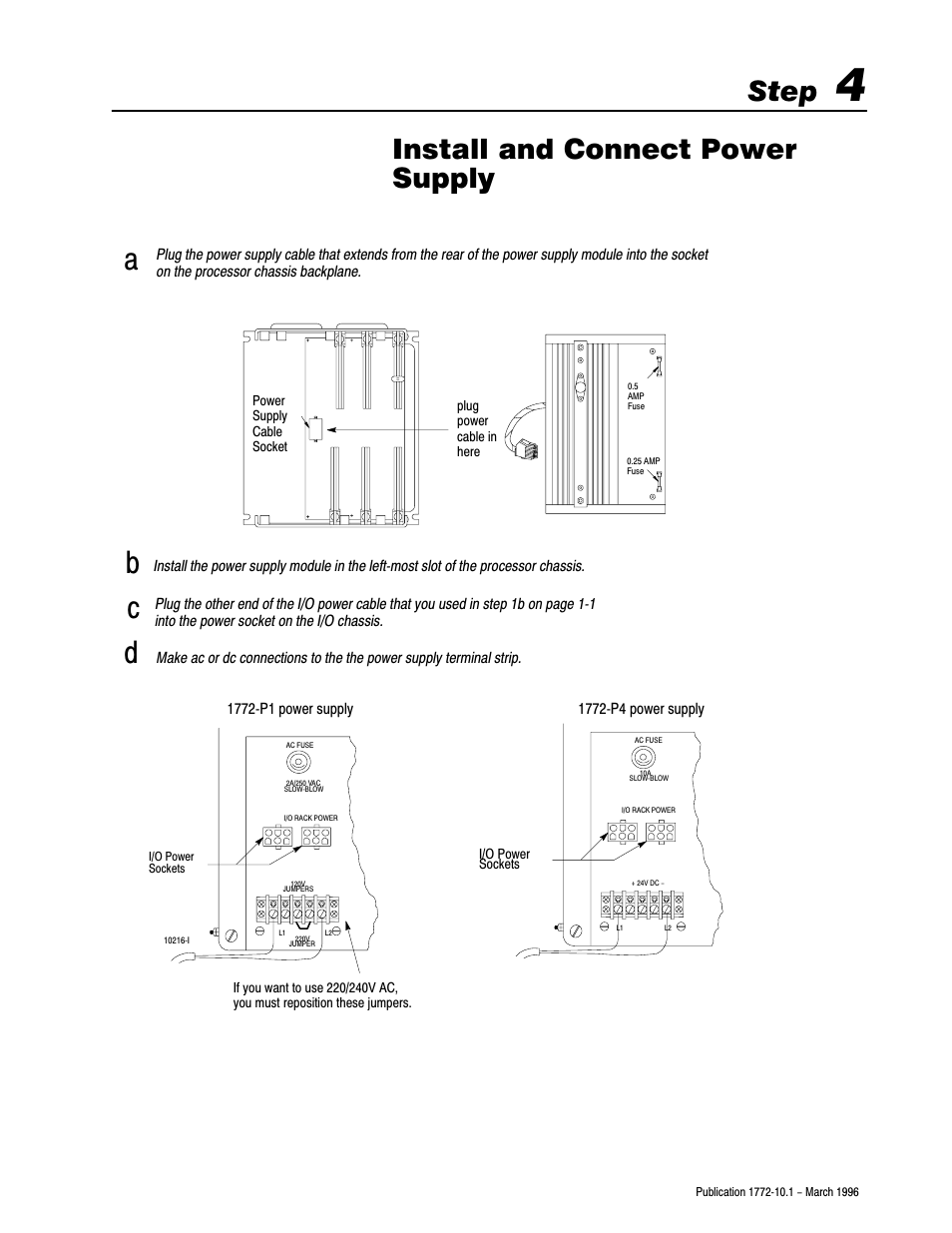 1772-10.1, 4 - install and connect power supply, Step, Install and connect power supply | Rockwell Automation 1772-LPx DATA PLC-2 FAMILY PROG CONTRL User Manual | Page 11 / 18