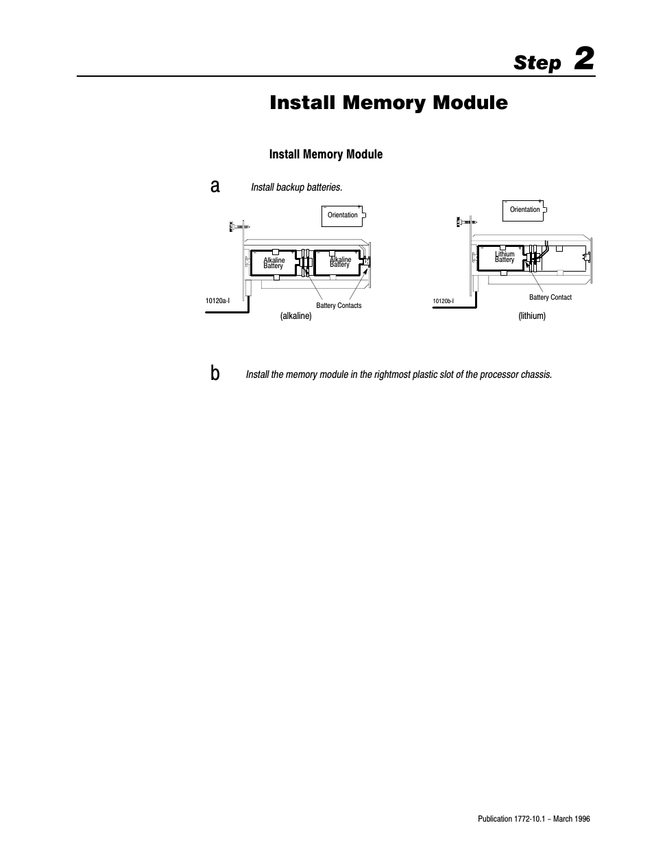 1772-10.1, 2 - install memory module, Step | Rockwell Automation 1772-LPx DATA PLC-2 FAMILY PROG CONTRL User Manual | Page 8 / 18