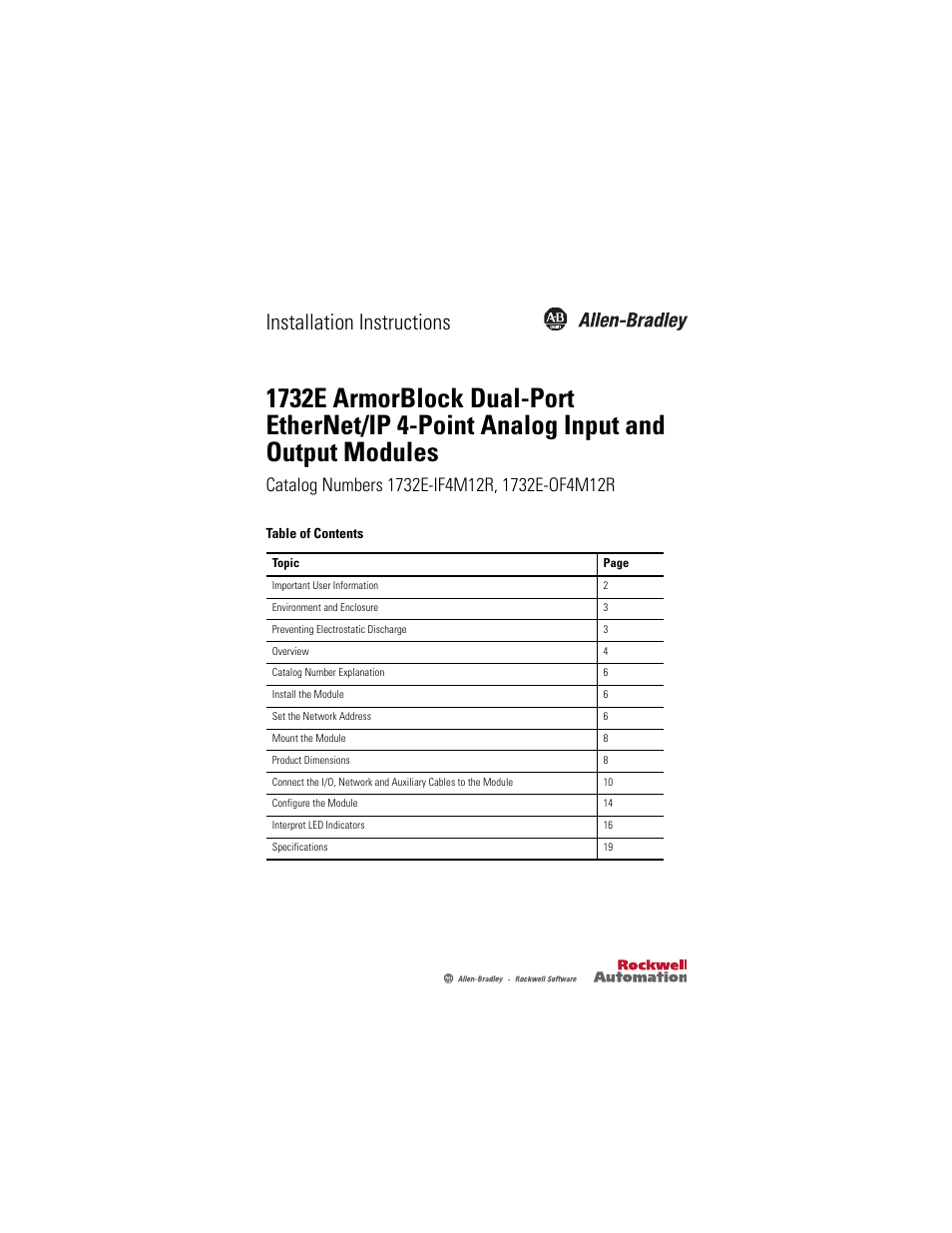 Rockwell Automation 1732E-OF4M12R ArmorBlock Dual-Port EtherNet/IP 4-Point Analog Input and Output User Manual | 24 pages