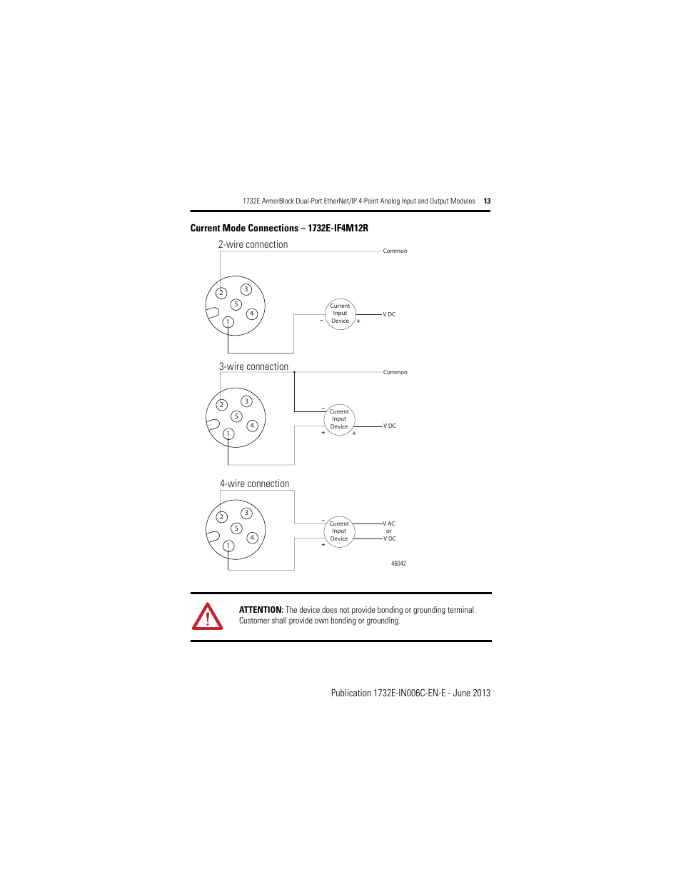 Wire connection, Wire connection 4-wire connection | Rockwell Automation 1732E-OF4M12R ArmorBlock Dual-Port EtherNet/IP 4-Point Analog Input and Output User Manual | Page 13 / 24