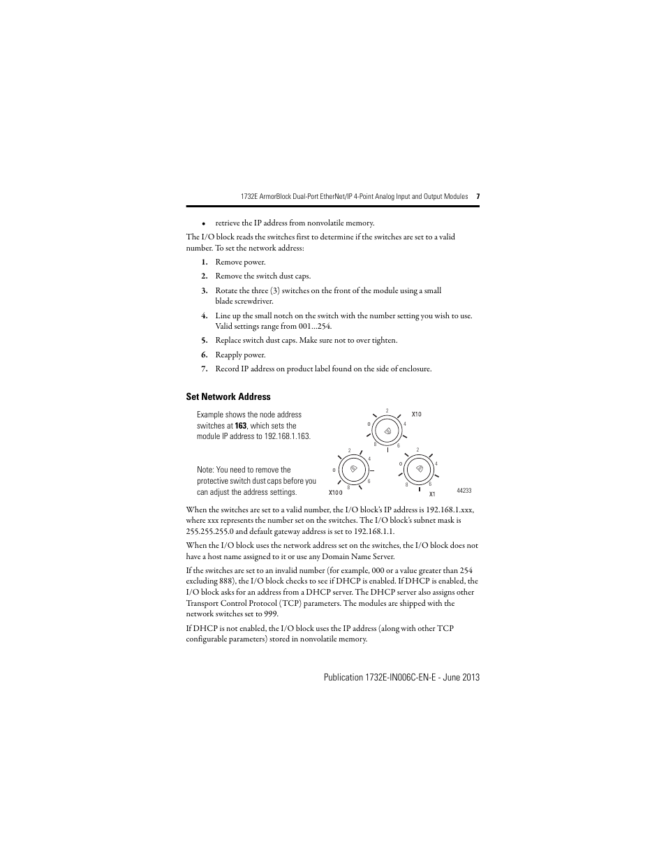 Set network address | Rockwell Automation 1732E-OF4M12R ArmorBlock Dual-Port EtherNet/IP 4-Point Analog Input and Output User Manual | Page 7 / 24