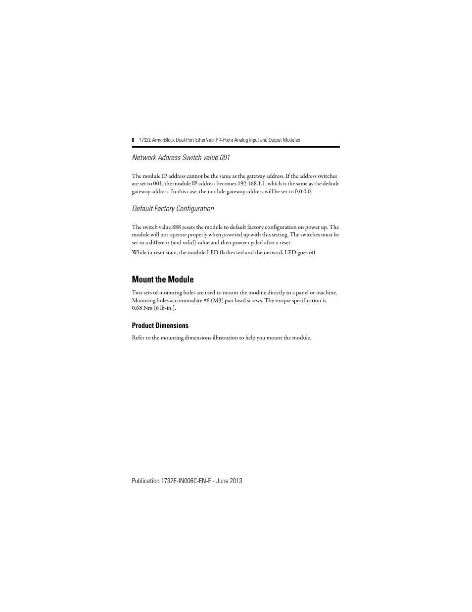 Mount the module, Product dimensions | Rockwell Automation 1732E-OF4M12R ArmorBlock Dual-Port EtherNet/IP 4-Point Analog Input and Output User Manual | Page 8 / 24