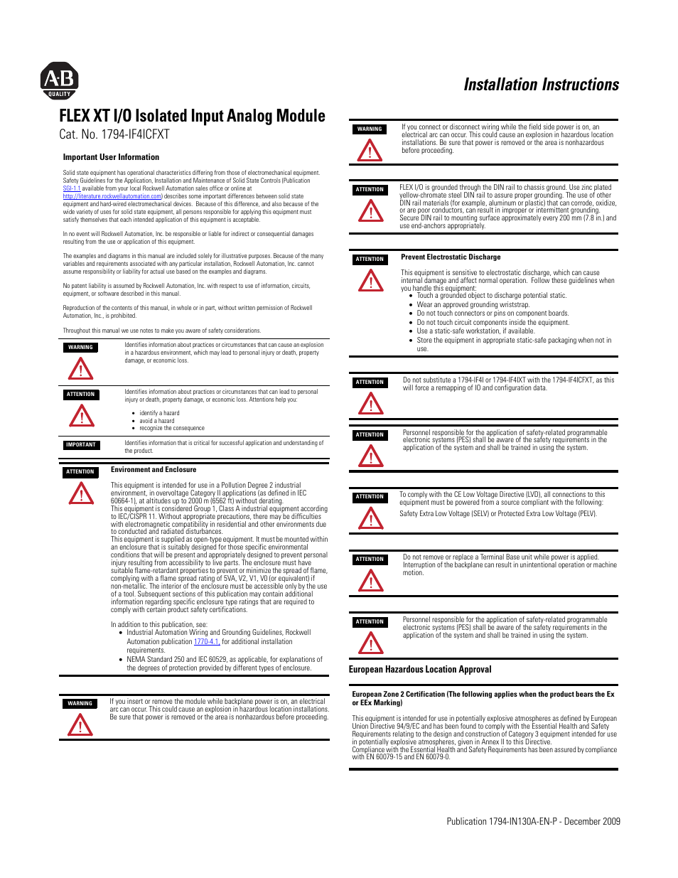 Rockwell Automation 1794-IF4ICFXT FLEX I/O Isolated Input Analog Module User Manual | 6 pages