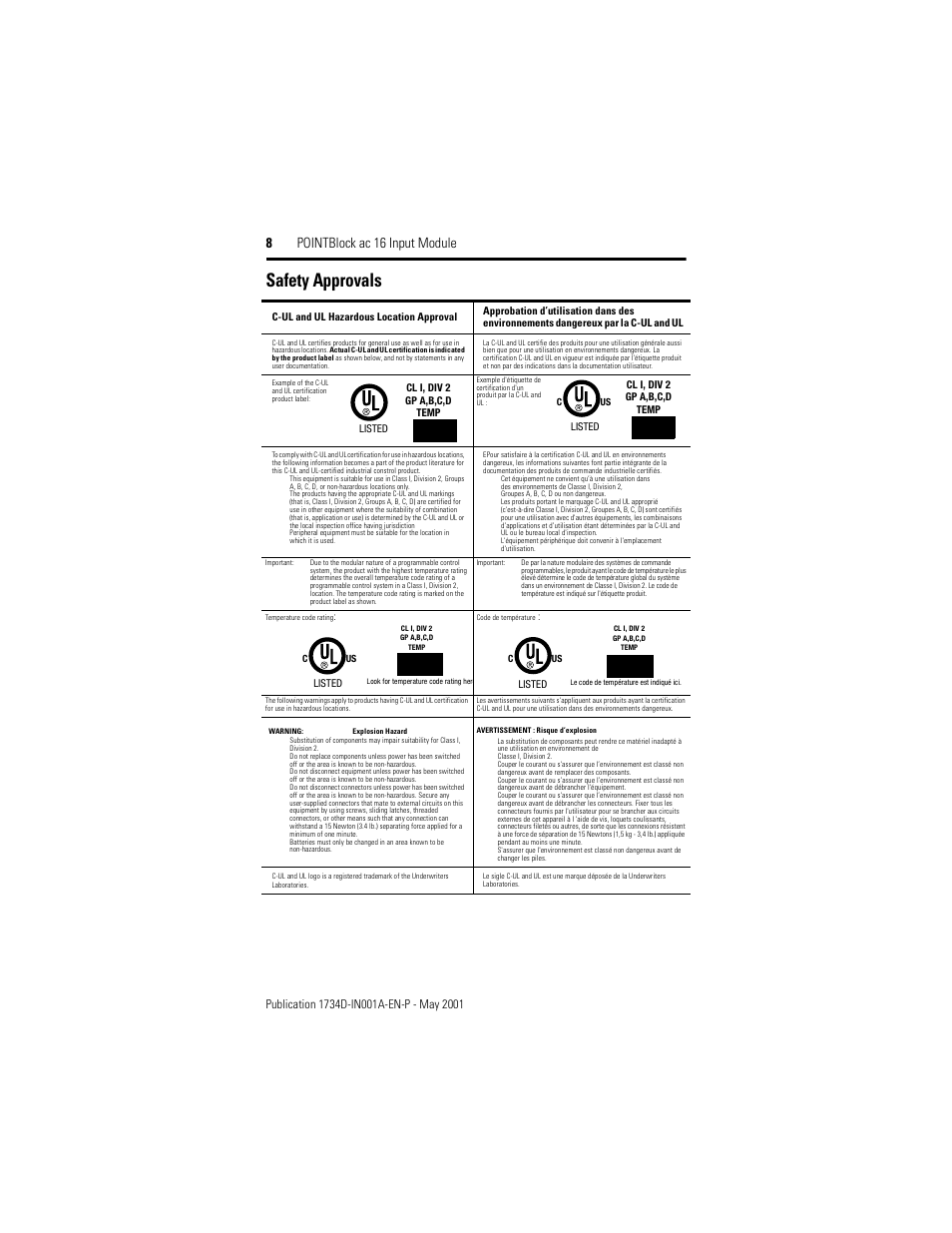 Safety approvals, 8 pointblock ac 16 input module | Rockwell Automation 1734D-IA16S PointBlock ac 16-Input Module Installation Notes User Manual | Page 8 / 12