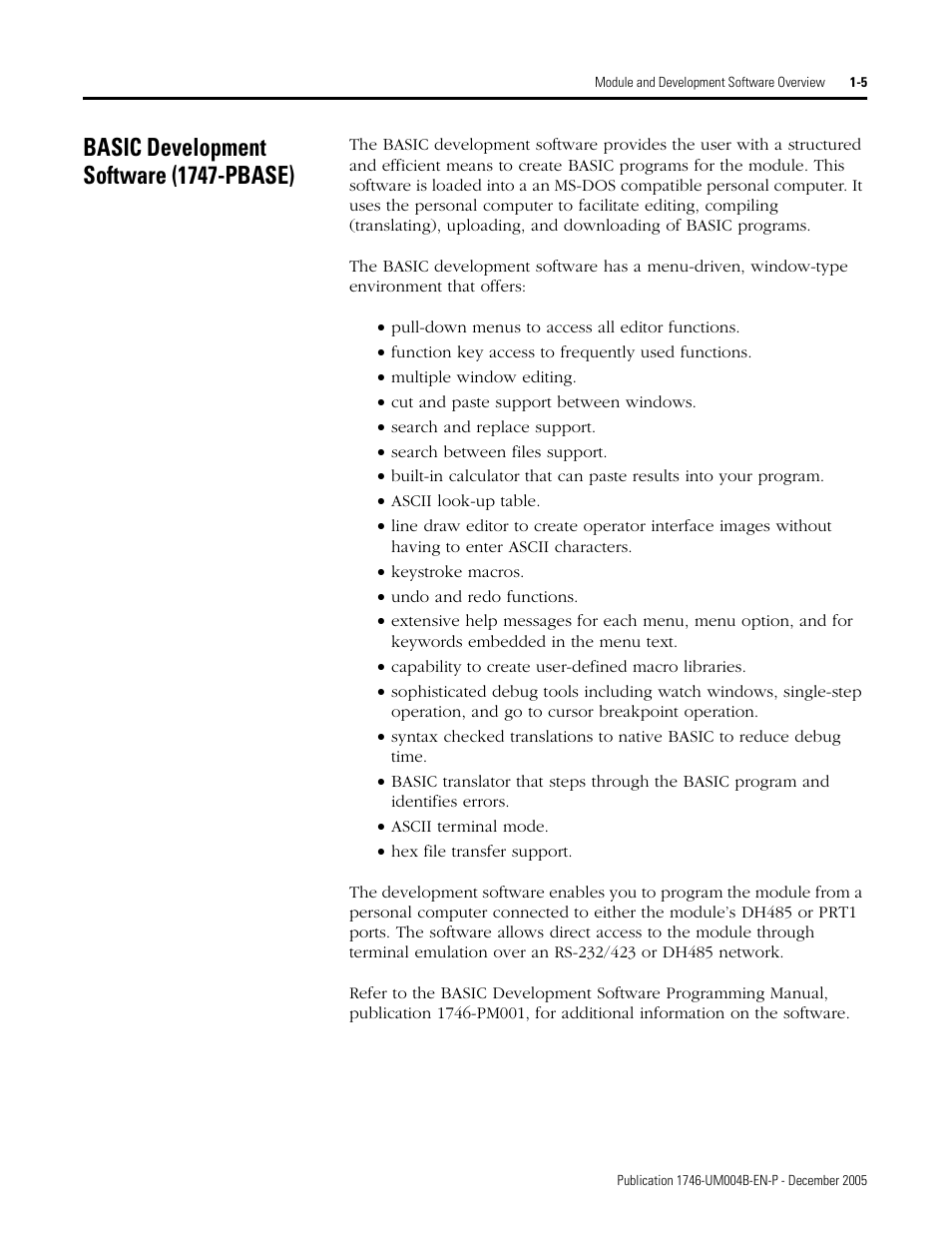 Basic development software (1747-pbase), Basic development software (1747-pbase) -5 | Rockwell Automation 1746-BAS-T SLC 500 Basic Basic-T Modules User Manual | Page 17 / 90