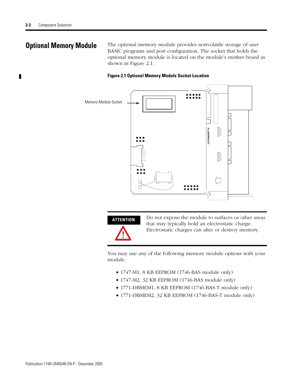 Optional memory module, Optional memory module -2 | Rockwell Automation 1746-BAS-T SLC 500 Basic Basic-T Modules User Manual | Page 28 / 90