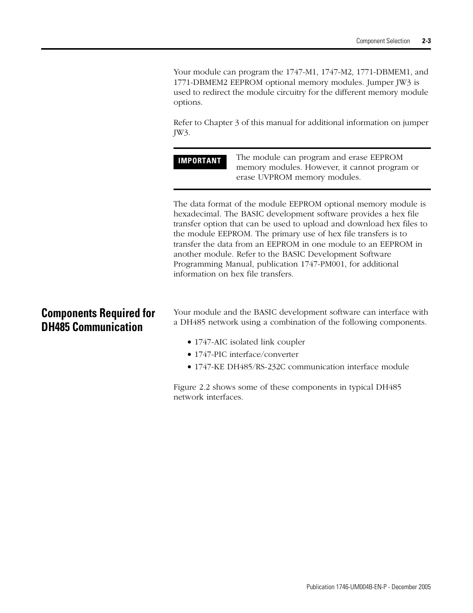 Components required for dh485 communication, Components required for dh485 communication -3 | Rockwell Automation 1746-BAS-T SLC 500 Basic Basic-T Modules User Manual | Page 29 / 90