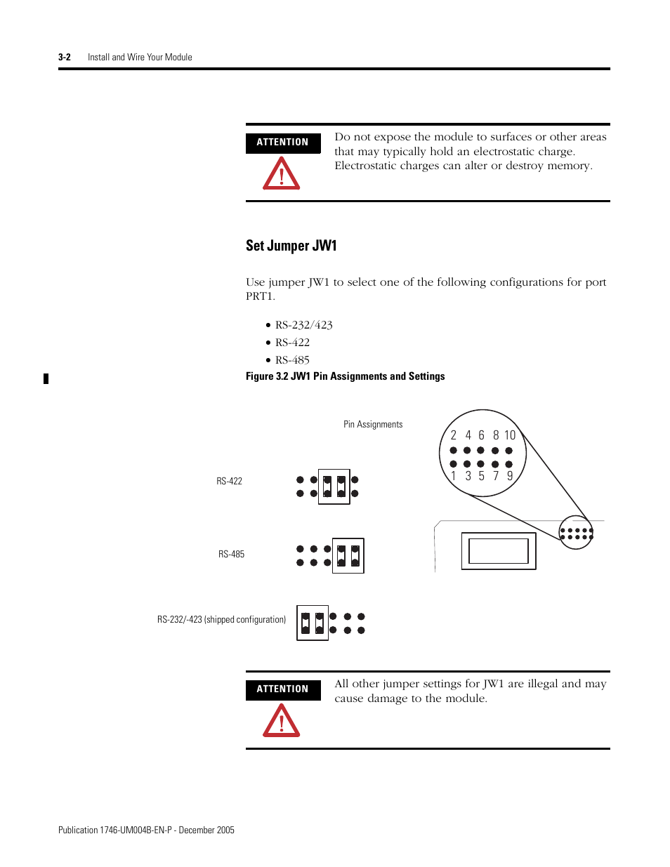 Set jumper jw1 -2, Set jumper jw1 | Rockwell Automation 1746-BAS-T SLC 500 Basic Basic-T Modules User Manual | Page 36 / 90