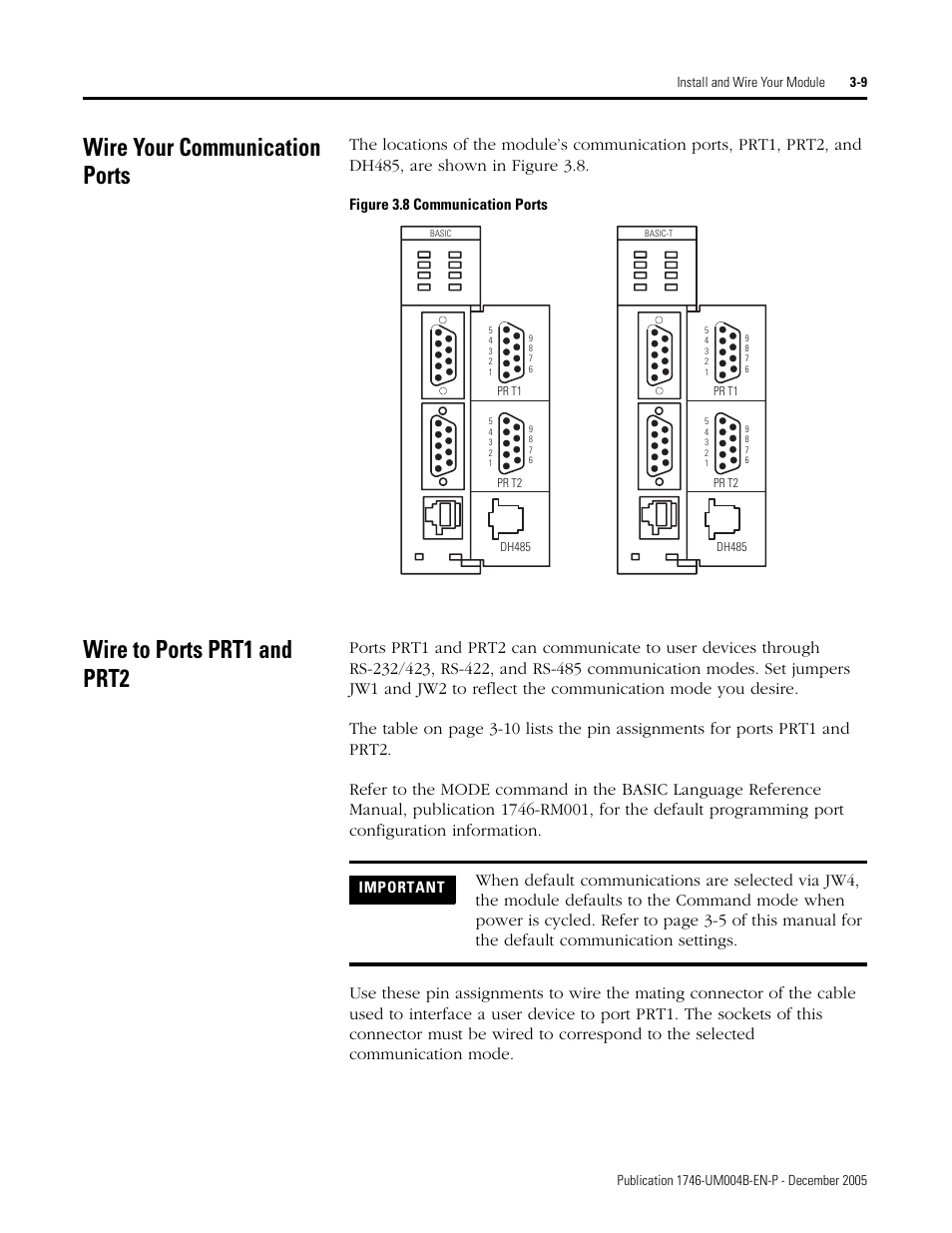 Wire your communication ports, Wire to ports prt1 and prt2 | Rockwell Automation 1746-BAS-T SLC 500 Basic Basic-T Modules User Manual | Page 43 / 90